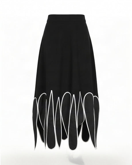 Vil Black Petal Hem Viscose Midi Skirt - Skirt - Mizyana
