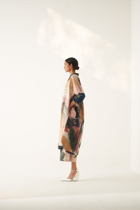 Wallflower Trench Set side view showing the long trench and ruched sleeve