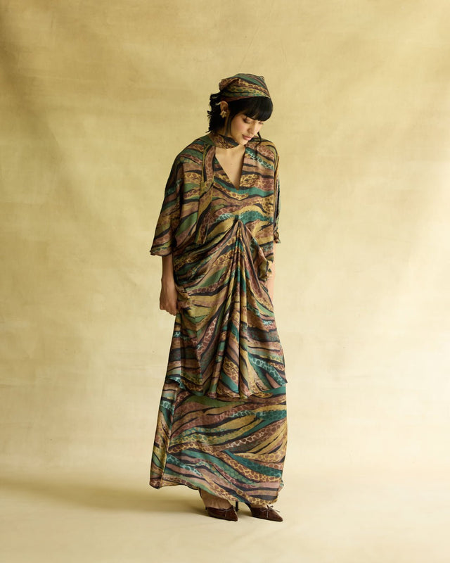 Wild Dusk Kaftan Dress & Skirt Set - Two-Piece Set - Mizyana