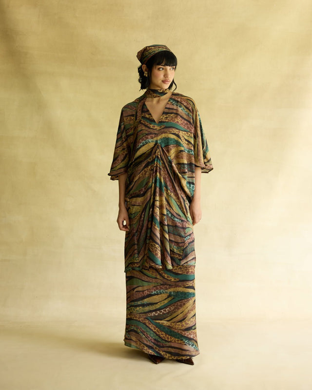 Wild Dusk Kaftan Dress & Skirt Set - Two-Piece Set - Mizyana