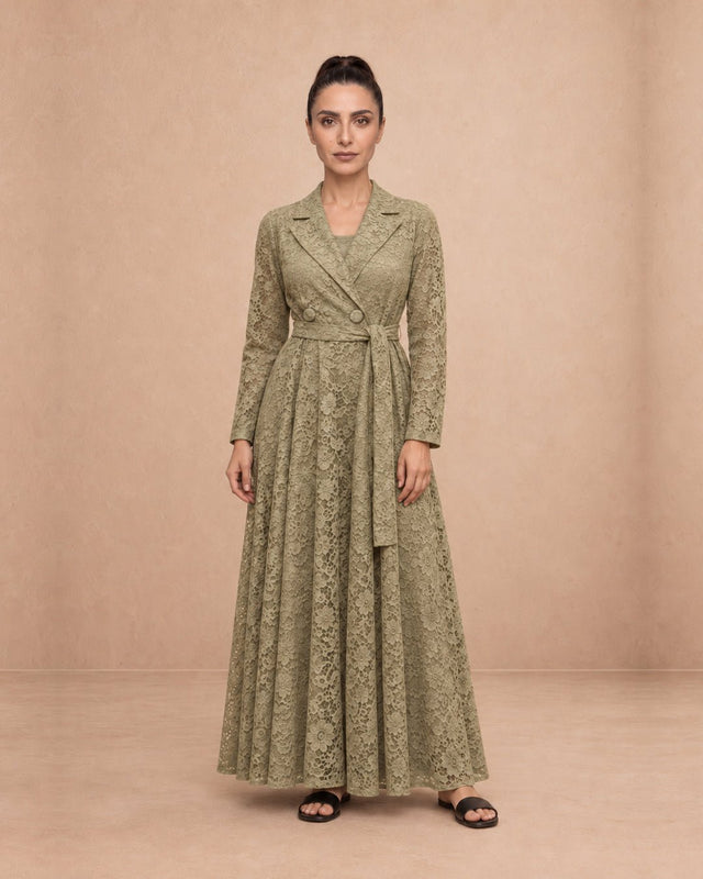 Wrap Maxi Belted Lace Dress - Dress - Mizyana