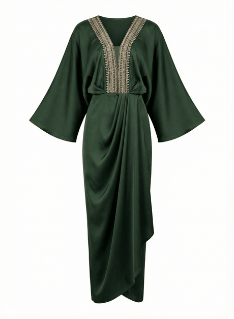 Zarafah Embroidered V-Neck Draped Kaftan - Kaftan - Mizyana