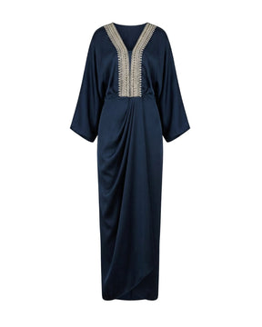 Zarafah Embroidered V-Neck Pleated Batwing Dress - Dress - Mizyana