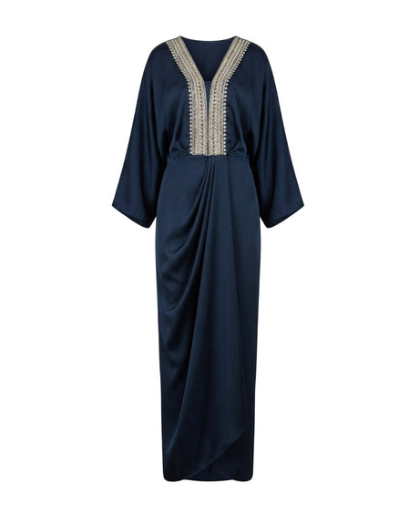 Zarafah Embroidered V-Neck Pleated Batwing Dress - Dress - Mizyana