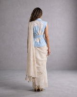 Zarya Wrapped Vest and Embroidered Chanderi Silk Saree Three-Piece Set - Three-Piece Set - Mizyana
