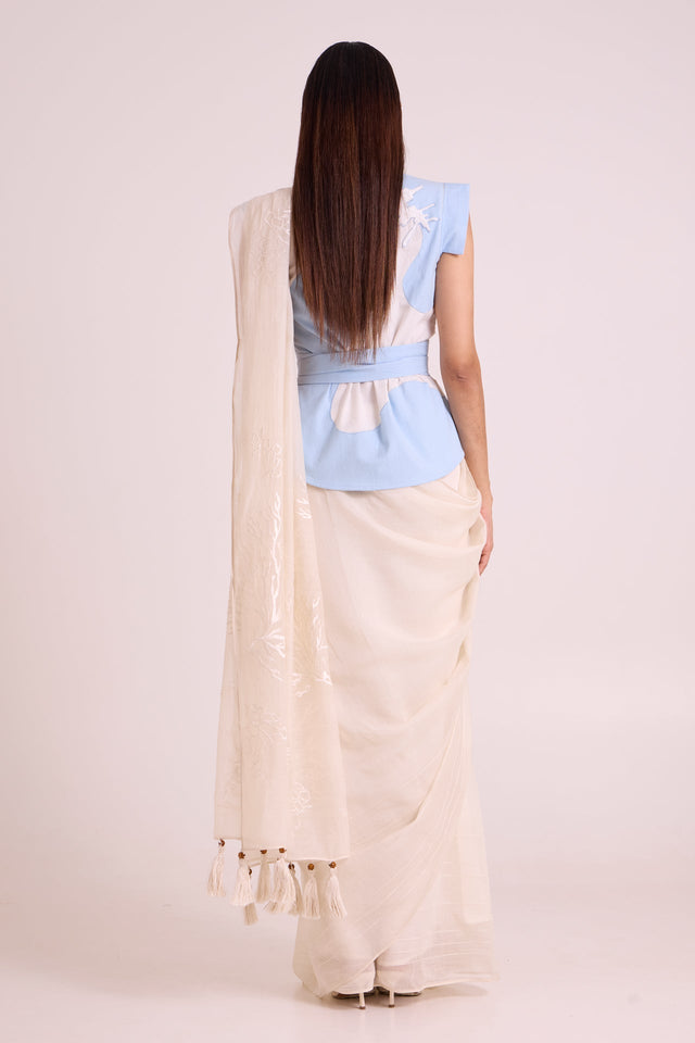 Zarya - Wrapped Vest & Embroidered Saree - Three-Piece Set - Mizyana