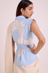 Zarya - Wrapped Vest & Embroidered Saree - Three-Piece Set - Mizyana