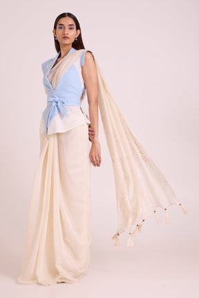 Zarya - Wrapped Vest & Embroidered Saree - Three-Piece Set - Mizyana