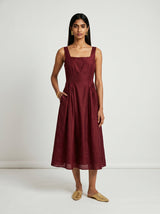 Zoe Sleeveless Red Chanderi Dress - Dress - Mizyana