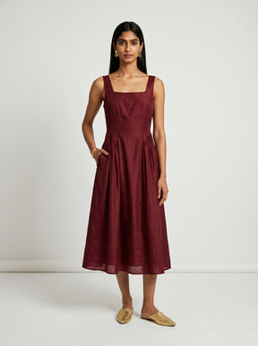 Zoe Sleeveless Red Chanderi Dress - Dress - Mizyana