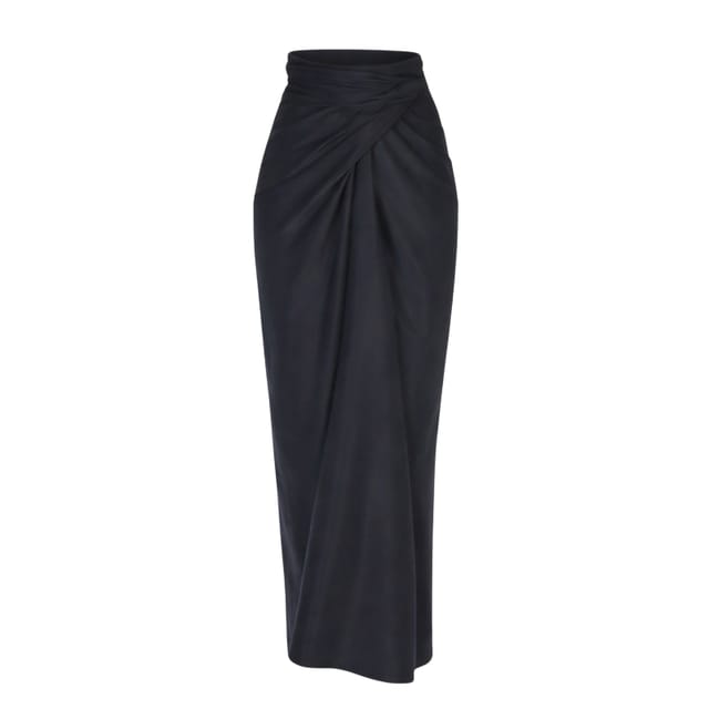 Wrap Skirt in Black Onyx Cupro