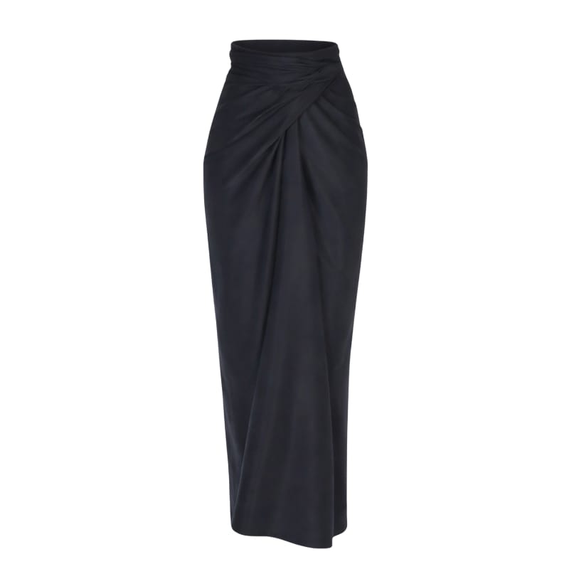 Wrap Skirt in Black Onyx Cupro
