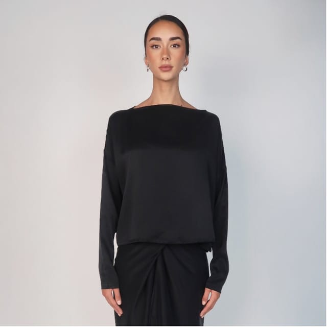 Long Sleeve Top in Black Onyx Cupro