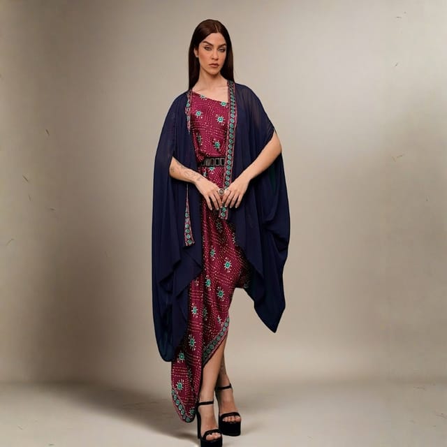 Naqsh Dress & Cape Kaftan Set