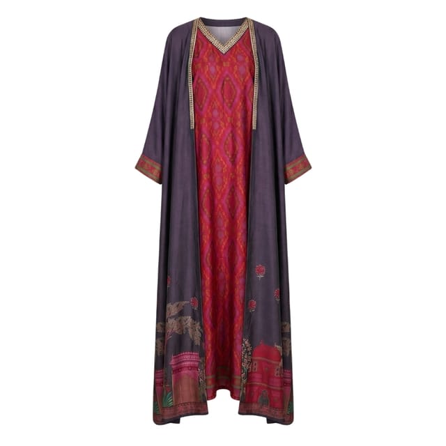 Manzare Purple Dress & Cape Kaftan