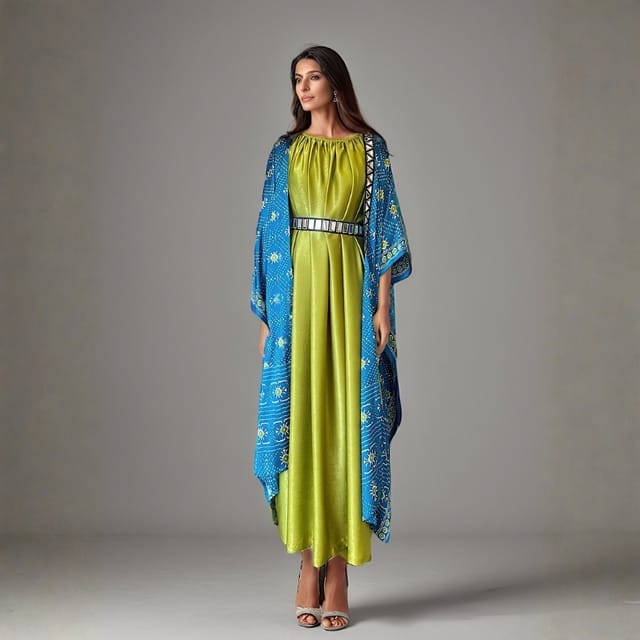 Naqsh Blue Cape & Dress Kaftan Set