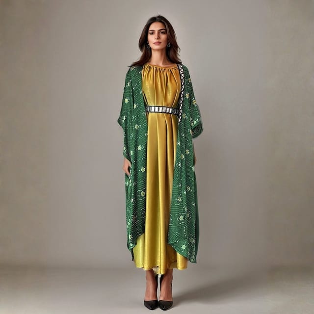 Naqsh Green Cape & Dress Kaftan Set