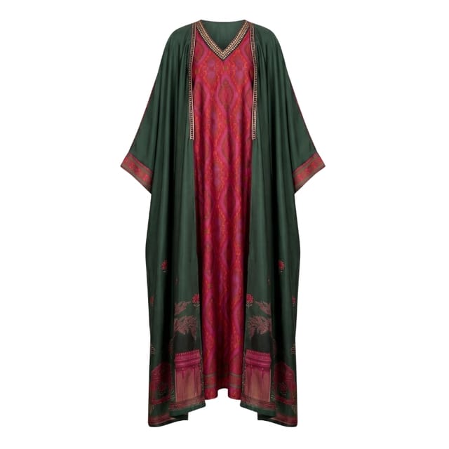 Manzare Green Dress & Cape Kaftan