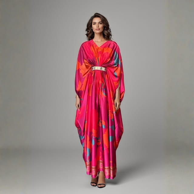 Fuschia Printed Drape Kaftan