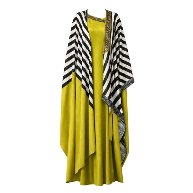 Pleated Dress & Cape Kaftan Set