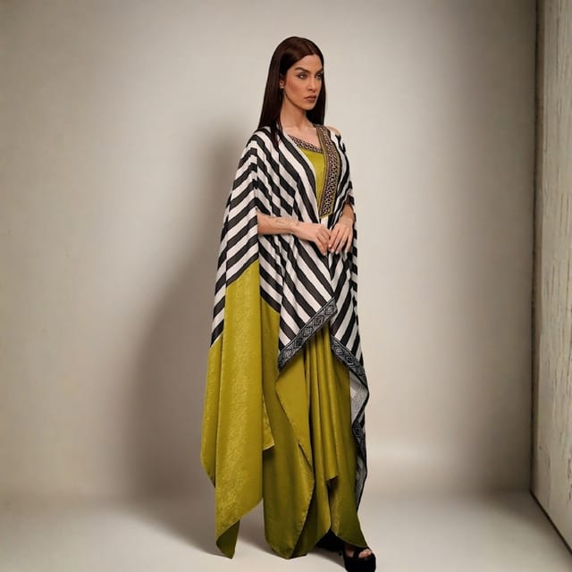 Pleated Dress & Cape Kaftan Set