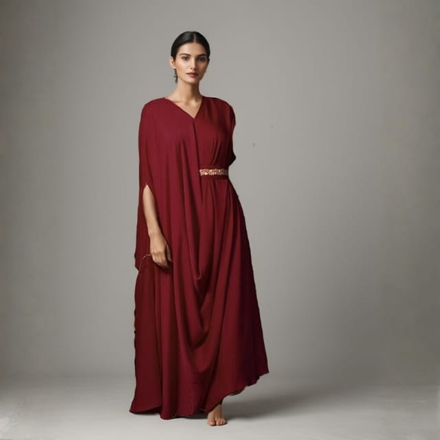 Red Signature Drape Kaftan