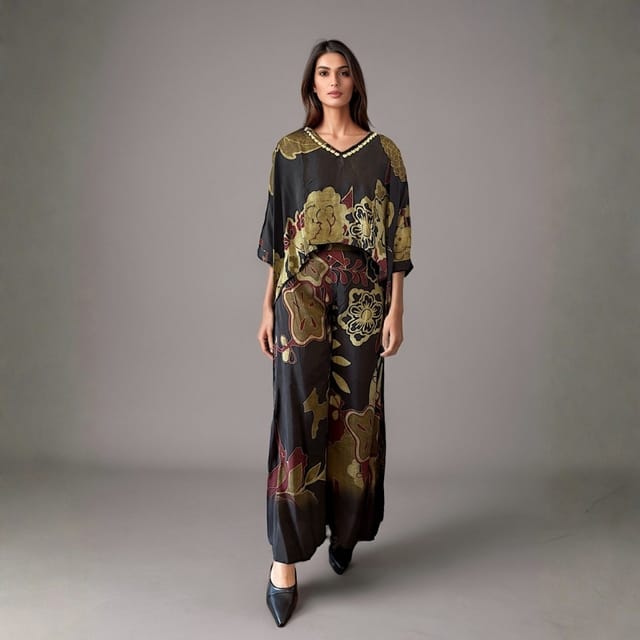 Printed Embellished V-Neck Co-ord Set