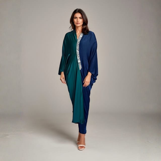Blue & Green Double Shade Kaftan