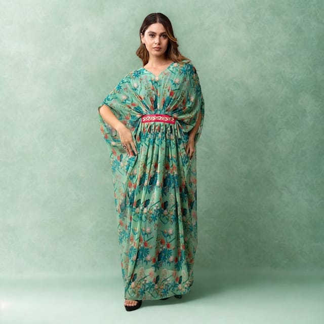 Pastel Floral Printed Kaftan Set