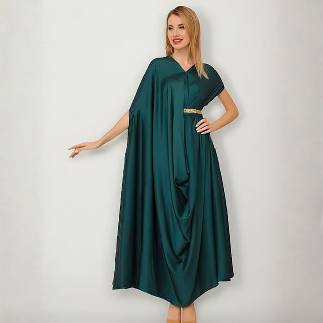 Cyan Sidebelt Drape Kaftan