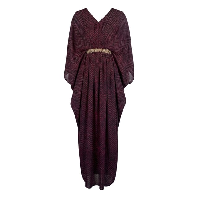 Striped Embellished Belt Drape Kaftan
