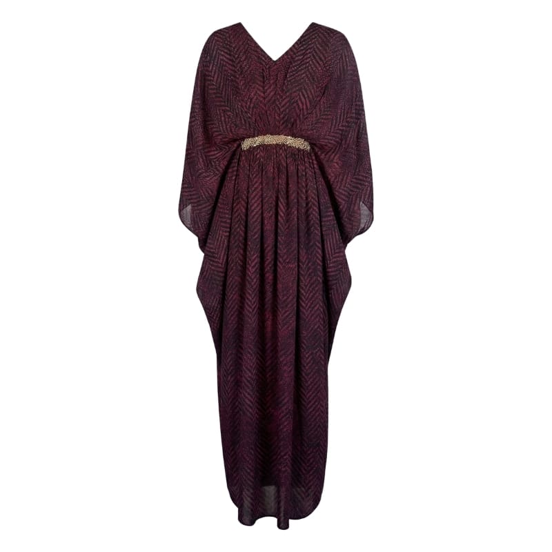 Striped Embellished Belt Drape Kaftan