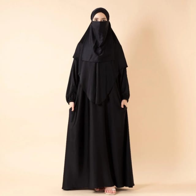 عباية ساتان مع نقاب وخمار