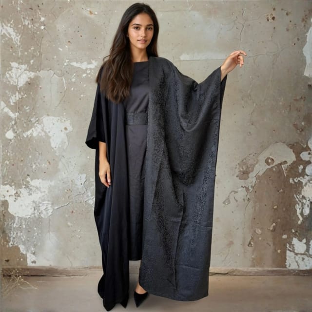 Black Brocade Abaya Set