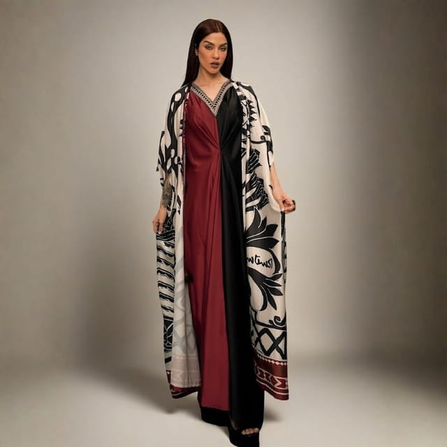 طقم قفطان حرف بتصميم ثنائي الألوان