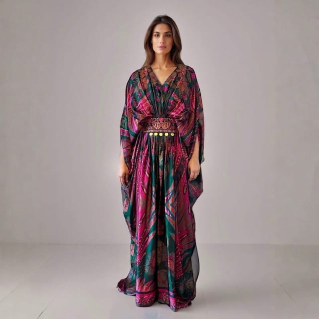 قفطان ريشة بتصميم مطبوع