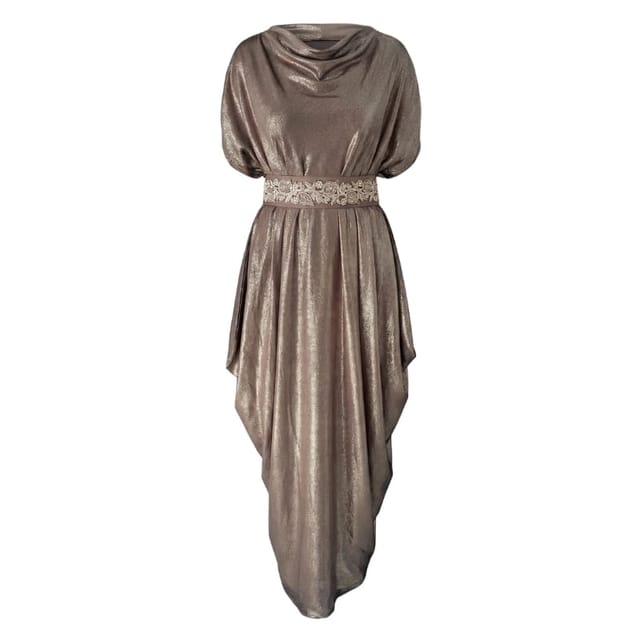 Shimmery Brown Embellished Belt Kaftan