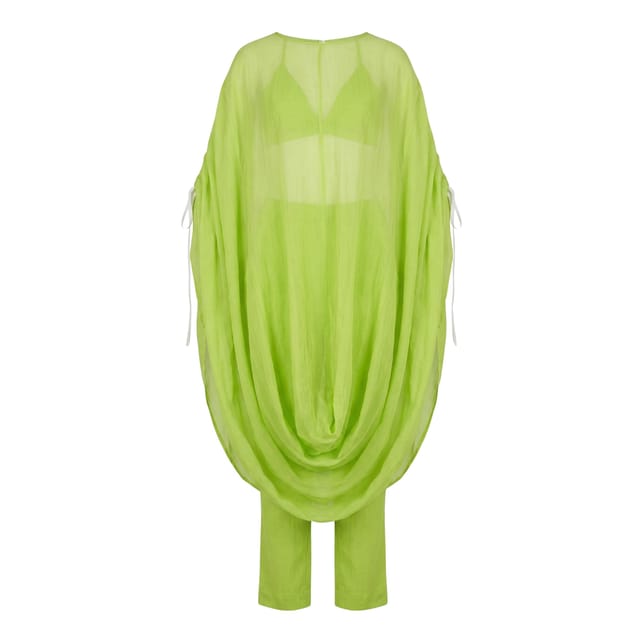 Neon Green Gathered Cowl Tunic 3-pieces Set Neon Green Gathered Cowl Tunic 3-pieces Set