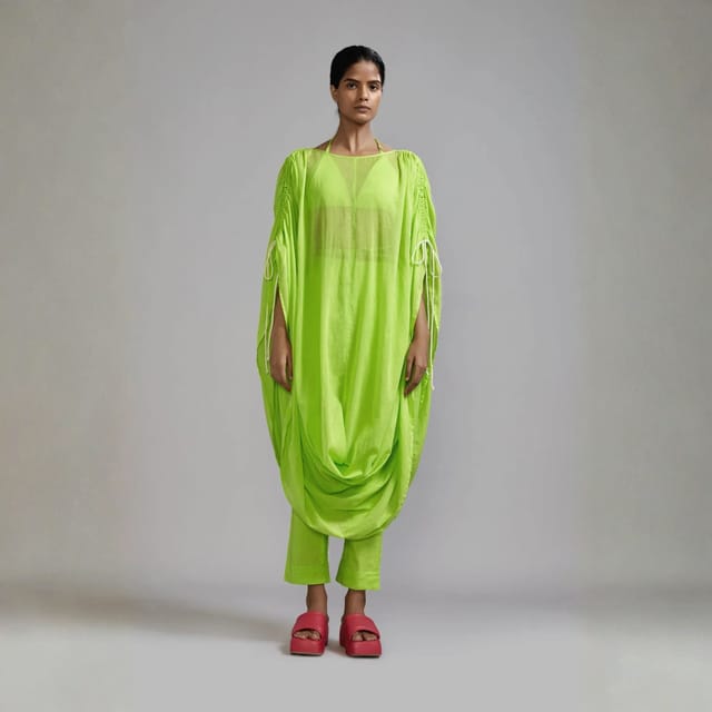 Neon Green Gathered Cowl Tunic 3-pieces Set Neon Green Gathered Cowl Tunic 3-pieces Set