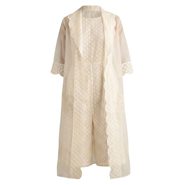 Scalloped Organza Jacket & Brocade Jumpsuit Set