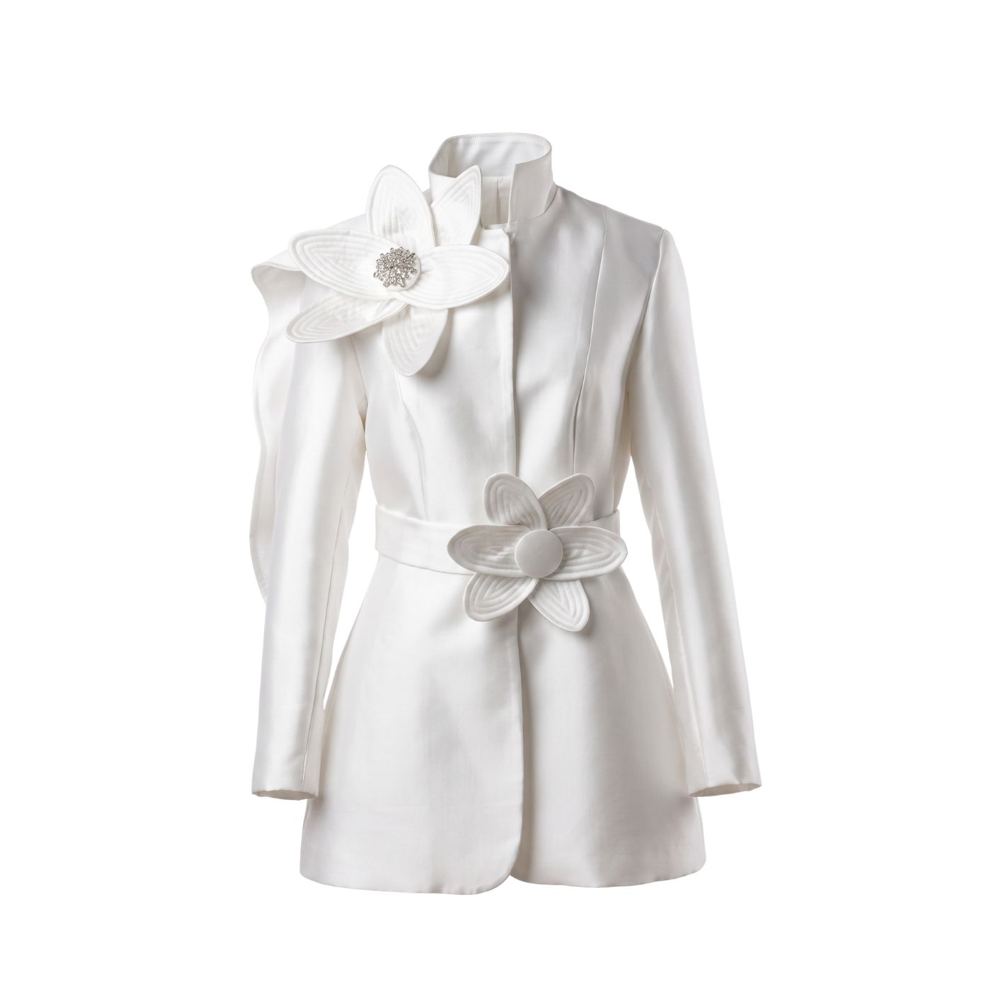 Taffeta Floral Sculptural Statement White Jacket