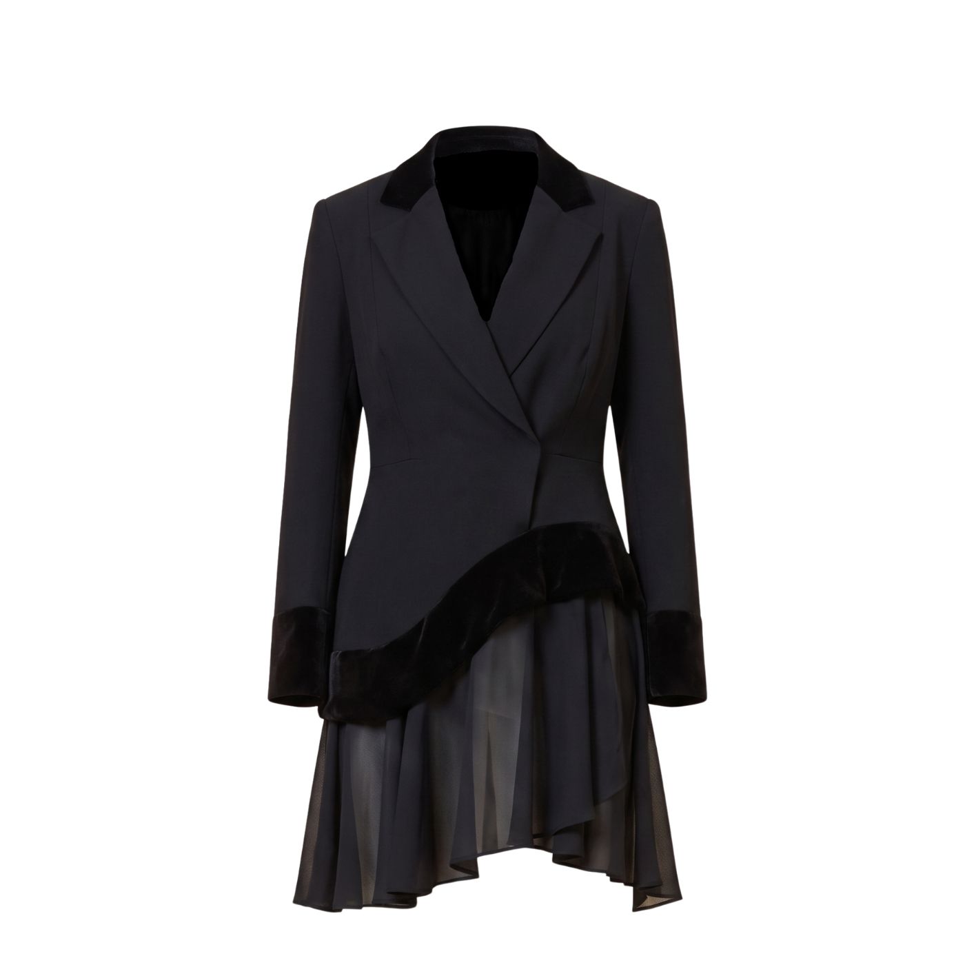 Velvet Trimmed Asymmetric Chiffon Jacket