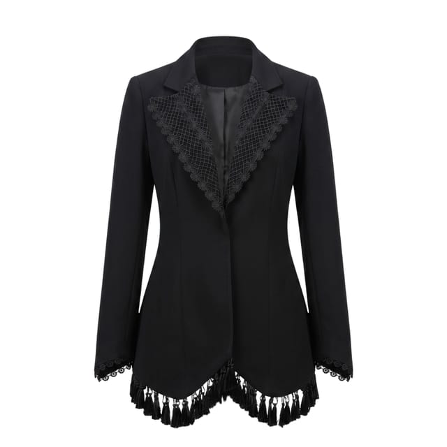 Lace Collar and Tassel Trimmed Jacket