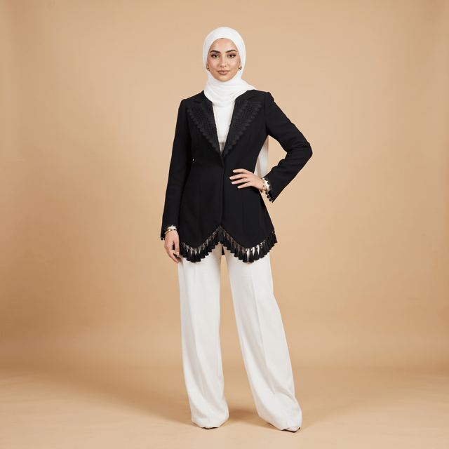 Lace Collar and Tassel Trimmed Jacket