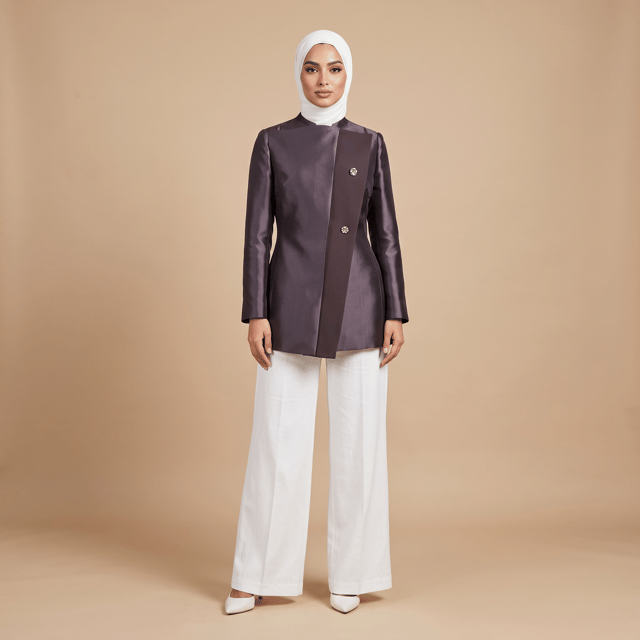 Asymmetric Taffeta and Crepe Sculptural formal Jacket