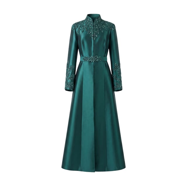 Taffeta Long Embellished Sculptural  Jacket