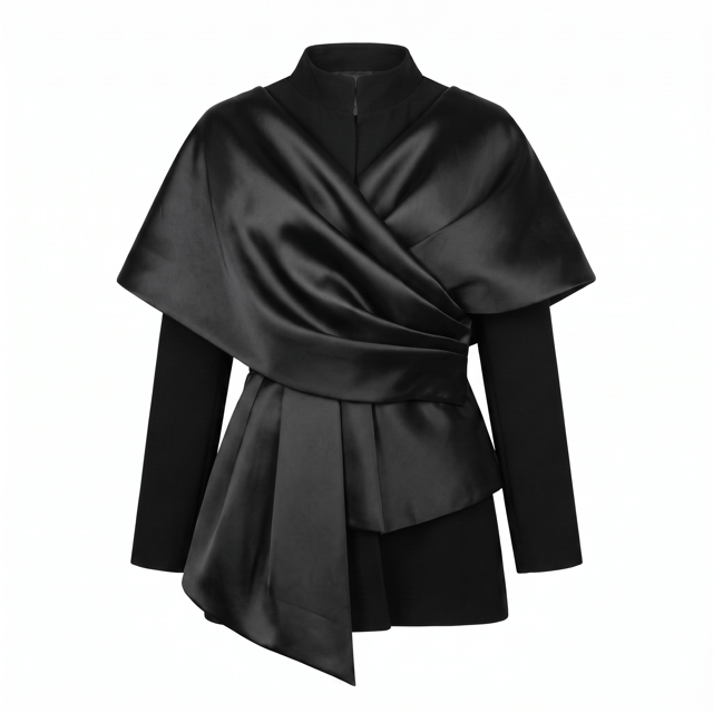 Taffeta and Crepe Ribbon Black Jacket