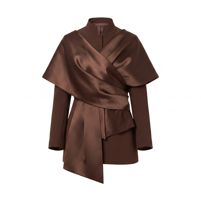 Taffeta and Crepe Ribbon Brown Jacket