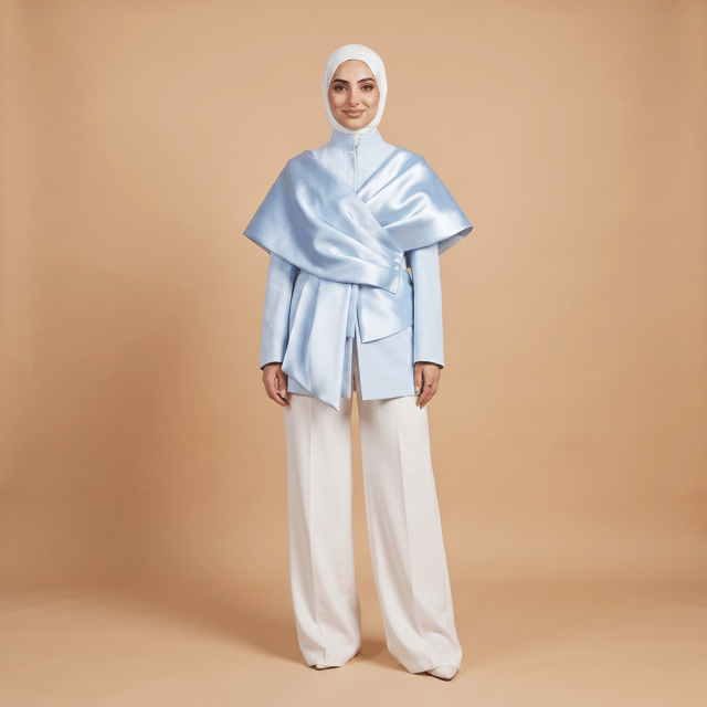Taffeta and Crepe Ribbon Ligiht Blue Jacket
