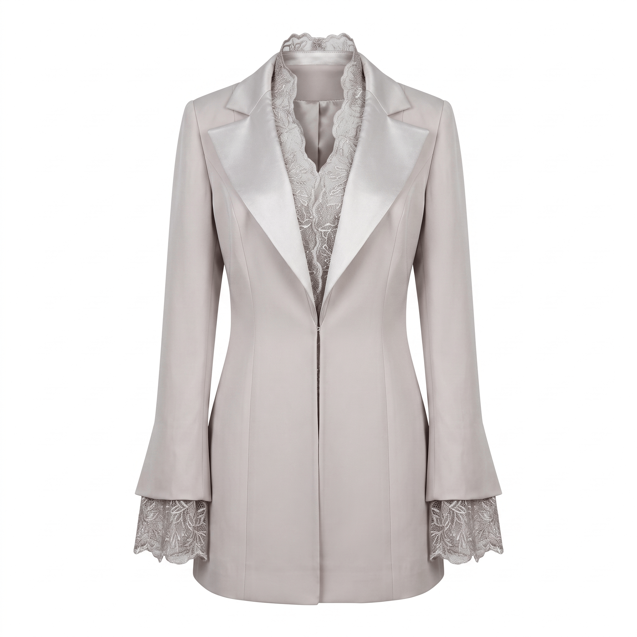 Satin and Lace Detailed Tuxedo Grey Jacket